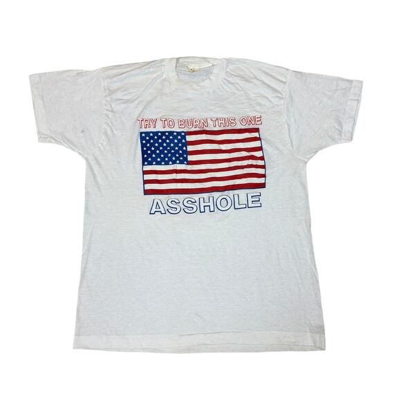 Vintage 80s Try To Burn This One A**hole US Flag Patriotic Shirt XL - Picture 1 of 13